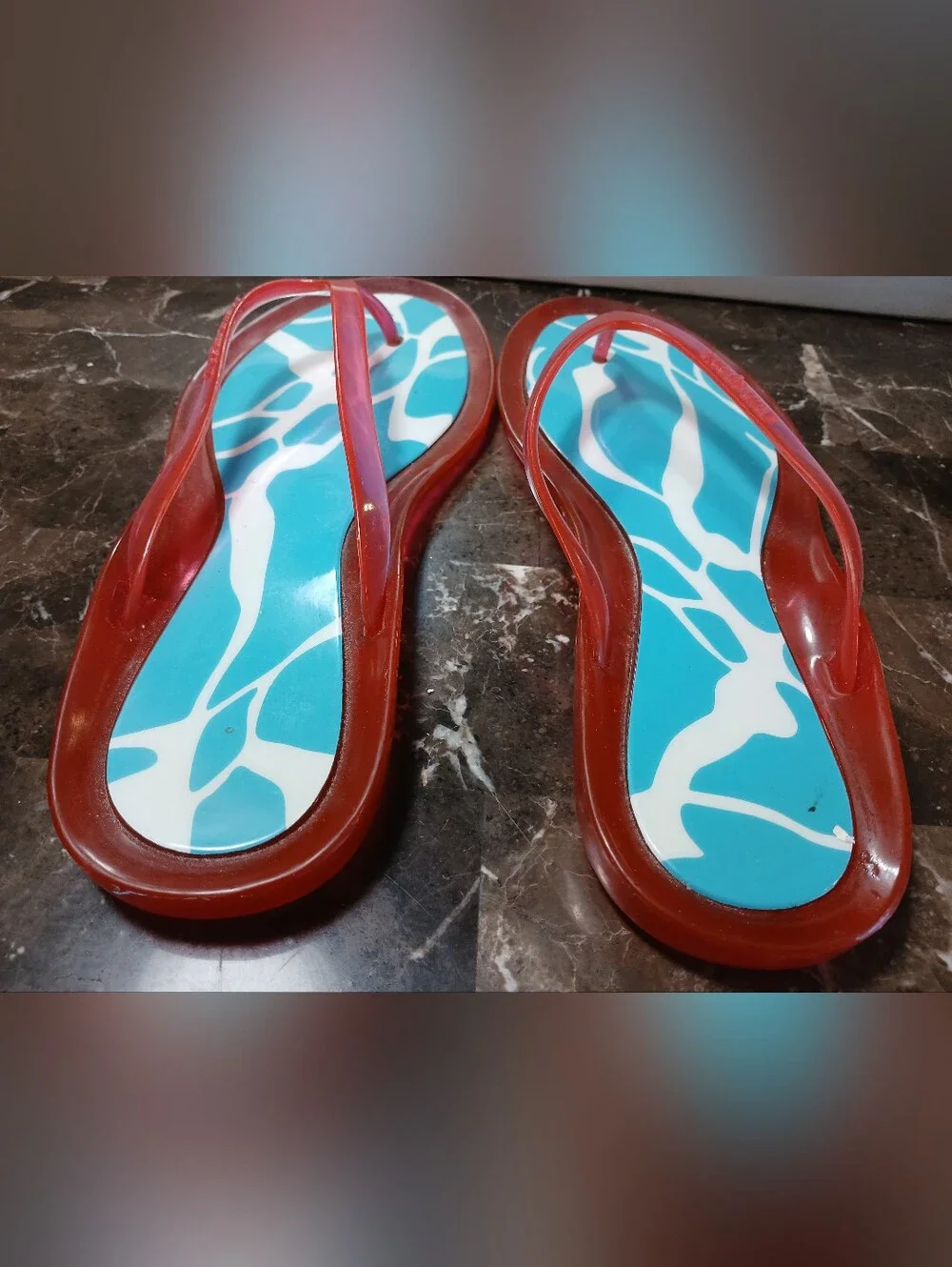 kate spade Pink Jelly Strap Sandals with Turquoise Patterned Footbed